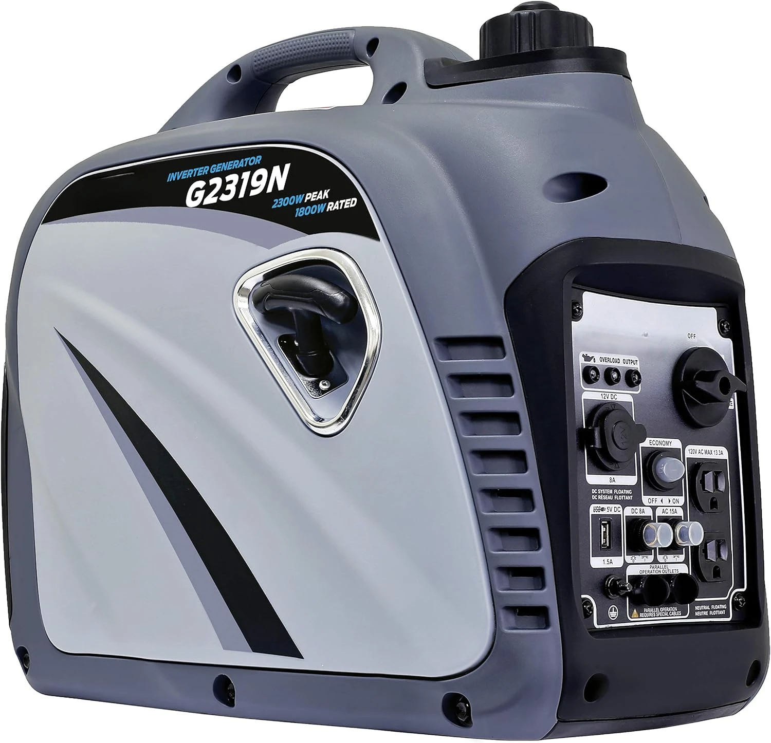 2,300W Portable Gas-Powered Quiet Inverter Generator With USB Outlet & Parallel Capability, Carb Compliant, G2319N
2,300W Portable Gas-Powered Quiet Inverter Generator With USB Outlet & Parallel Capability, Carb Compliant, G2319N