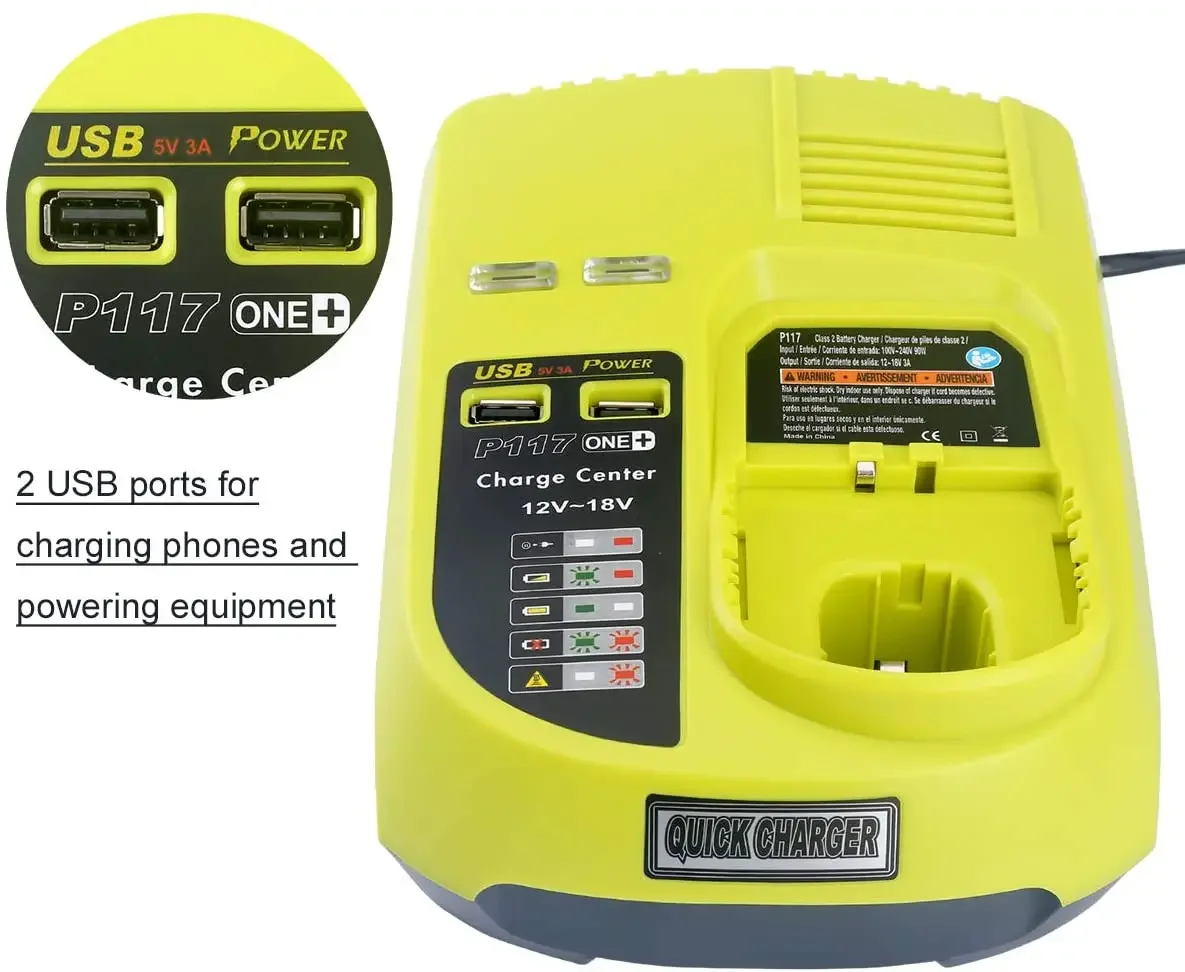 Зарядное устройство P117 для Ryobi ONE + Plus P108, двойная химическая батарея 12-18 в, штепсельная вилка Европейского/американского/австралийского стандарта для Ni-CD Ni-MH Li-Ion аккумуляторов Ryobi 12-18 в
Зарядное устройство P117 для Ryobi ONE + Plus P108, двойная химическая батарея 12-18 в, штепсельная вилка Европейского/американского/австралийского стандарта для Ni-CD Ni-MH Li-Ion аккумуляторов Ryobi 12-18 в