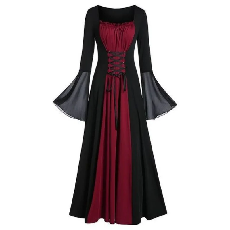 

Halloween Cosplay Costume Gothic Vintage Dress Bat Long Sleeve Lace Up Dresses Medieval Ghost Bride Vampire Clothing Vestidos