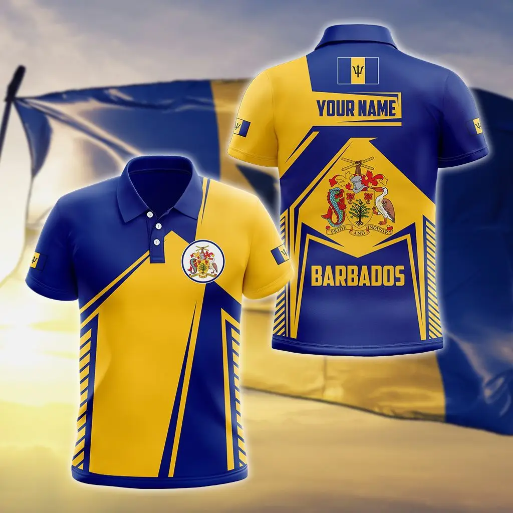 

Barbados Flag & Coat of Arms Customized Polo Shirts Summer Casual Streetwear Men's Fashion Loose Jersey Plus Size Sportswear