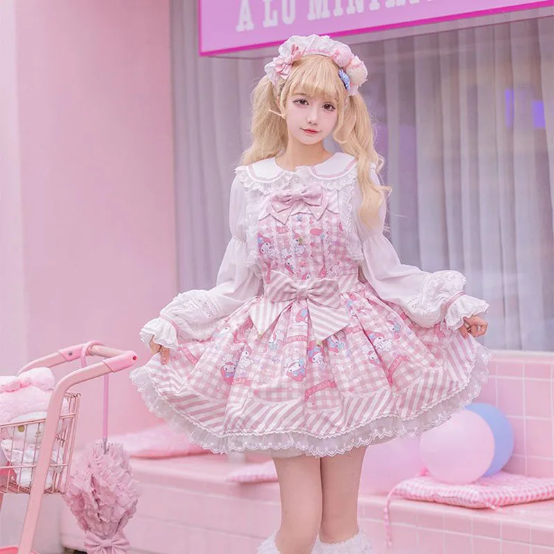 Платье принцессы Sanrioed My Melody Cinnamoroll Kuromi в стиле сладкой Лолиты с принтом, милое кружевное платье с бантом на бретельках, милые платья
Платье принцессы Sanrioed My Melody Cinnamoroll Kuromi в стиле сладкой Лолиты с принтом, милое кружевное платье с бантом на бретельках, милые платья