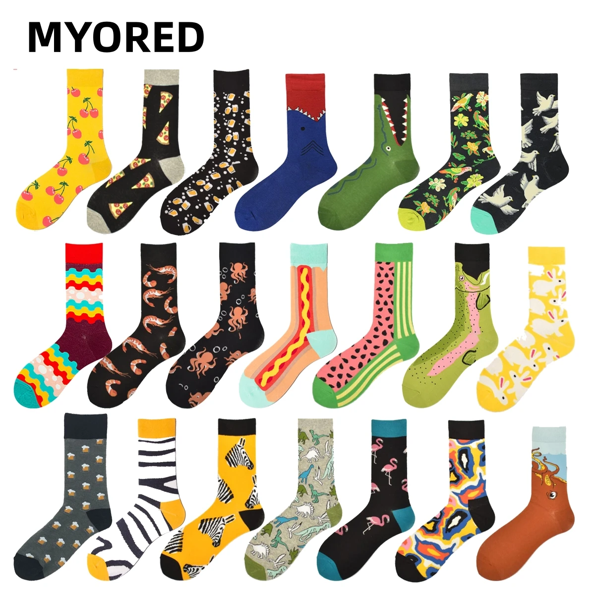 

MYORED 1 pair combed cotton socks for man funny sock colorful lips cherry pineapple guitar lemon Pitaya banana pear Calcetines