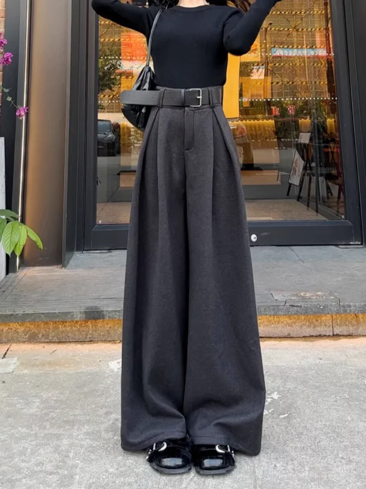 Women Wide Leg Pants Plush And Thickened Gray Suit Pants Women's Autumn And Winter Pleated High Waisted Straight Pants 
Women Wide Leg Pants Plush And Thickened Gray Suit Pants Women's Autumn And Winter Pleated High Waisted Straight Pants
