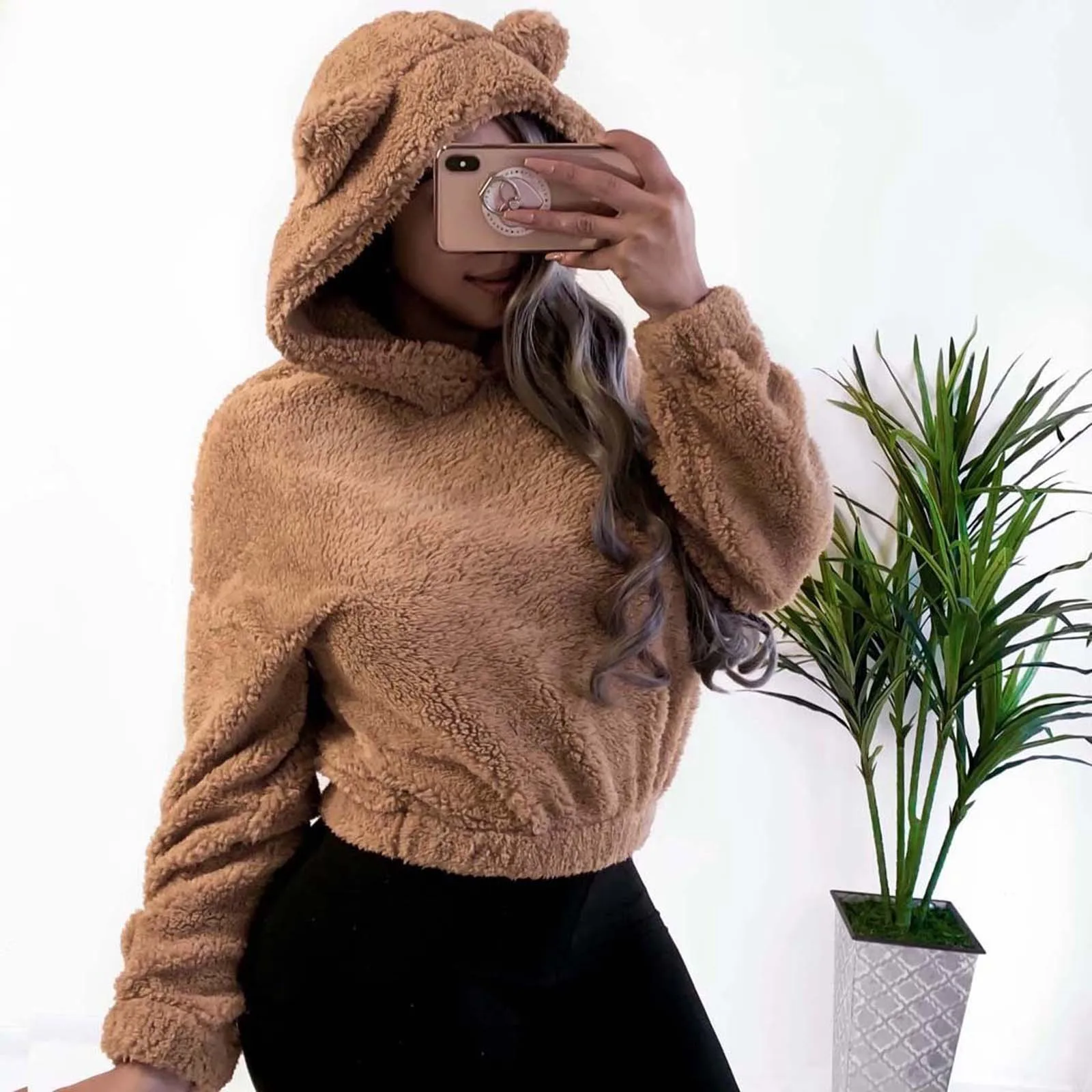 

Свитшот с милым медведем, мягкая блузка, Женский пуловер с длинным рукавом на осень и зиму, плюшевая теплая пушистая Толстовка в стиле Харадзюку, Корейский Бархатный пуловер