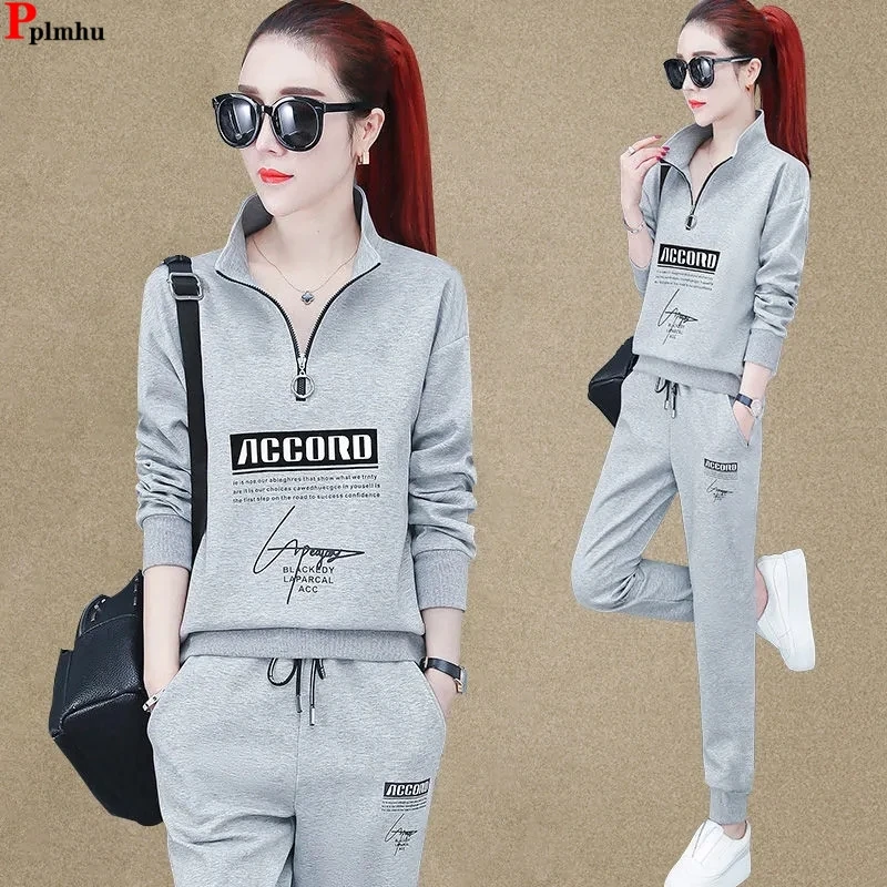 

Spring Two Pieces Sets Casual Sweatshirts Tracksuits High Waist Ankle Length Harem Pants Conjuntos New Loose Jogger Ensemble