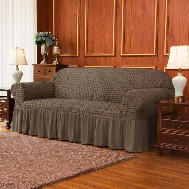 1-Piece Pleated Ruffled Skirt Loveseat Slipcover, Light Coffee 
1-Piece Pleated Ruffled Skirt Loveseat Slipcover, Light Coffee