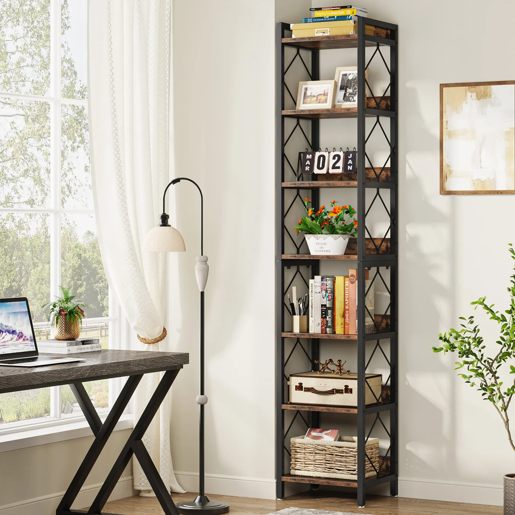 New 7 Tier Skinny Bookcase For Small Spaces Freestanding Display Shelves Tall Corner Bookshelf
New 7 Tier Skinny Bookcase For Small Spaces Freestanding Display Shelves Tall Corner Bookshelf