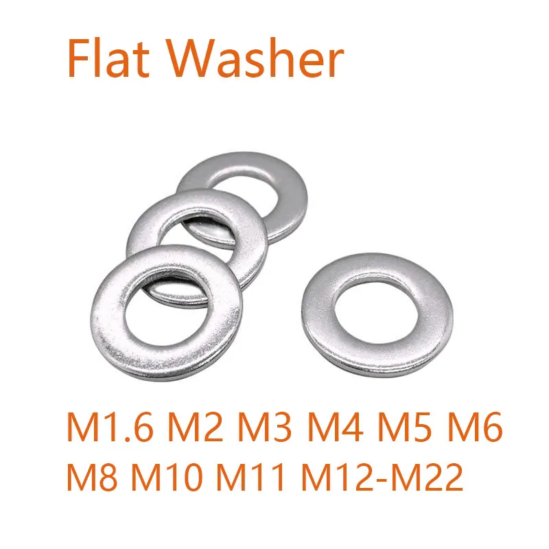 

Flat Washer M1.6 M2 M3 M3.5 M4 M5 M6 M8 M10 M12 M16 M18 M20-M22 304(A2-70) Stainless Steel Plain Washer Big Metal Gasket DIN125