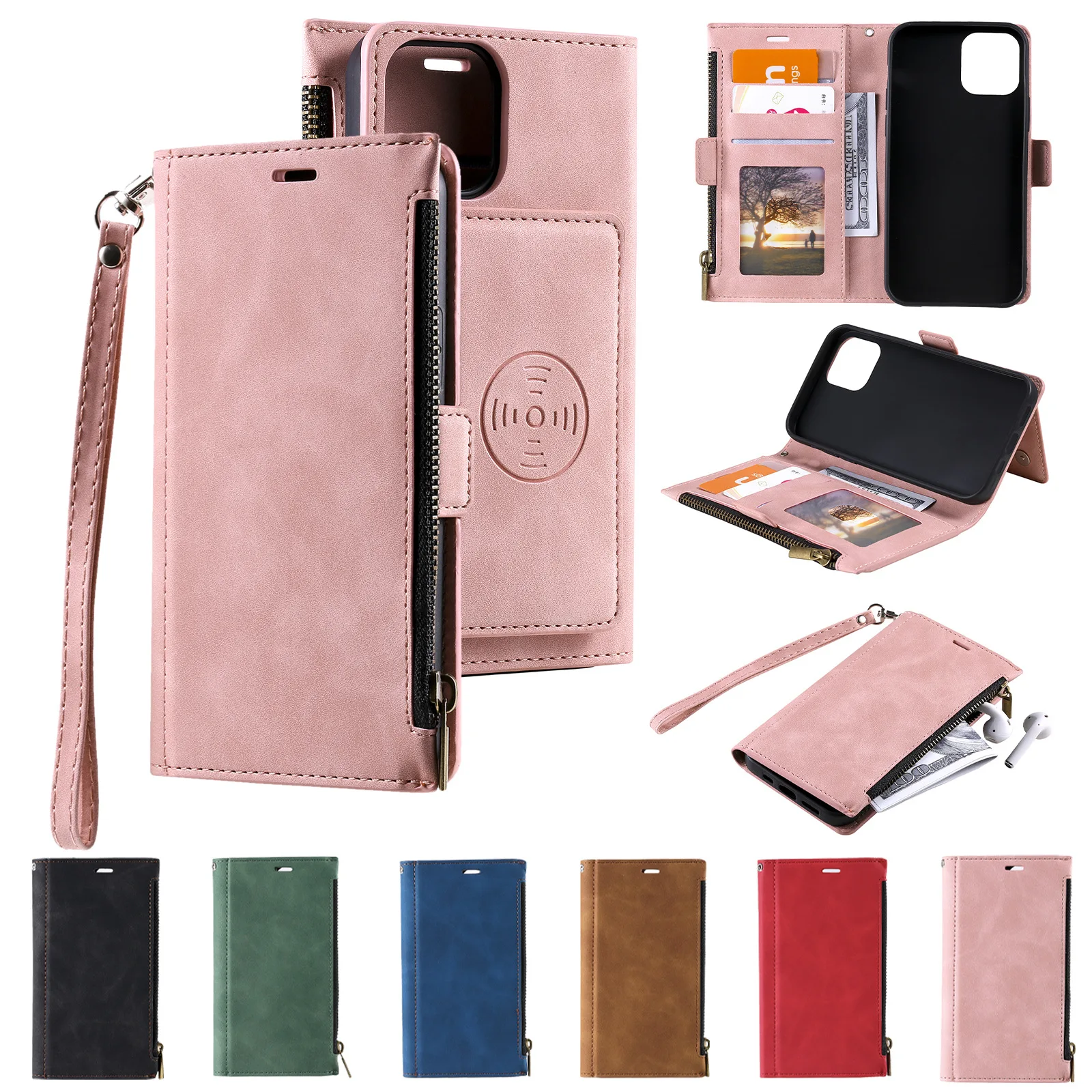 

Zipper Magnetic Wallet Phone Case for iPhone 14 Pro Max 14 Plus 13 12 11 Pro XS XR X 8 7 6 Plus SE2 Flip Leather Card Slot Cover