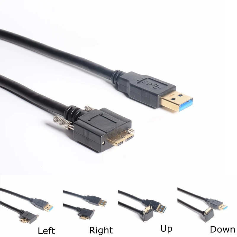 

USB 3.0 A male To Micro B Cable left right up down angle 90 Degree male With Locking Screws 5Gbps 0.3m 1m 1.8m 1FT 6FT