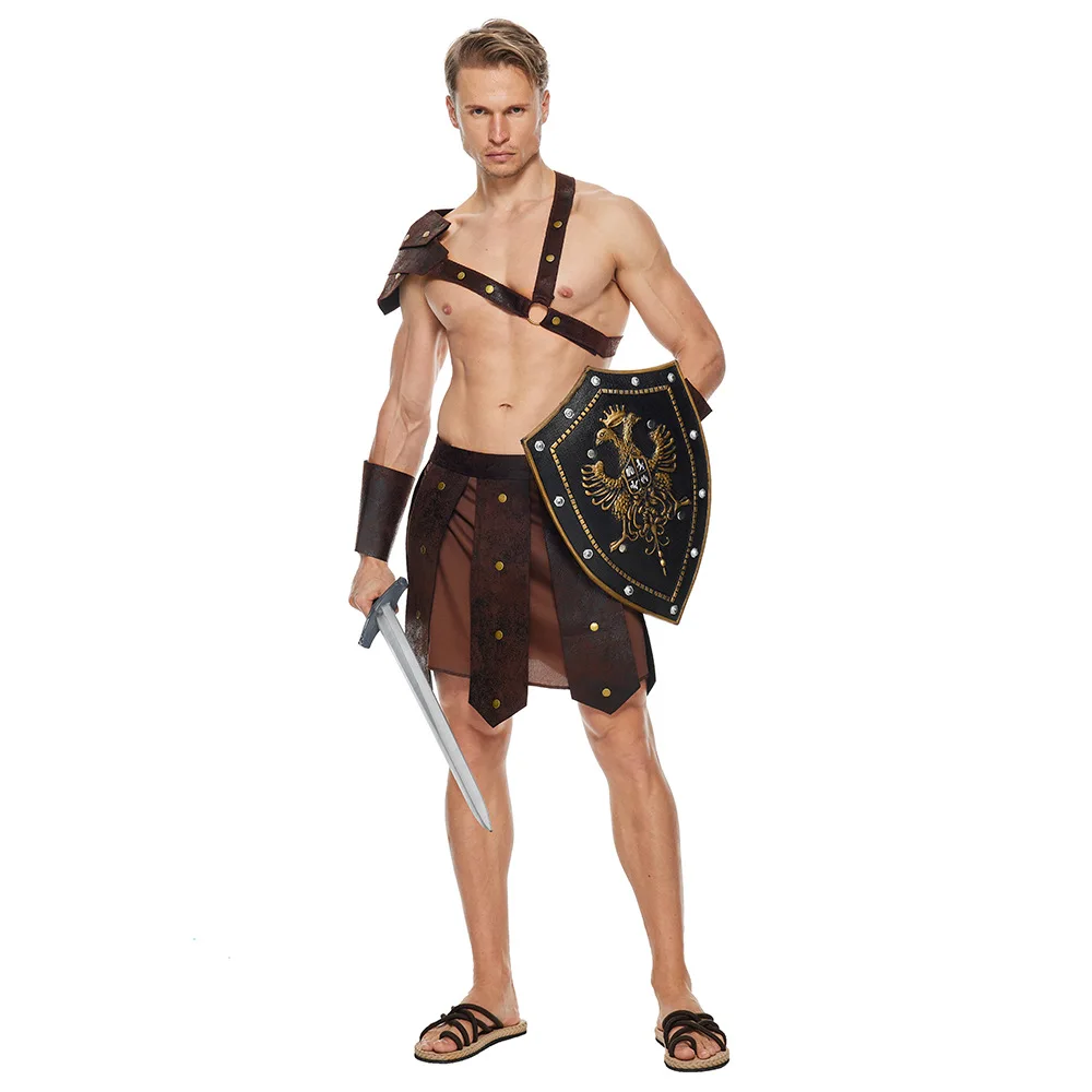 

Men Rome Gladiator Cosplay Adult Halloween Spartan Warrior Costumes Carnival Purim Parade Nightclub Bar Role Playing Party Dress