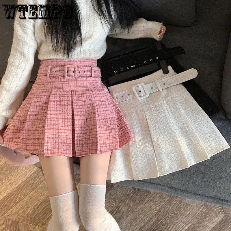 WTEMPO Women Short Skirt Korean Fashion Belt Pleated Skirt All-match Pink High Waist Mini Skirt 2023 New Street Plaid Skirt
WTEMPO Women Short Skirt Korean Fashion Belt Pleated Skirt All-match Pink High Waist Mini Skirt 2023 New Street Plaid Skirt