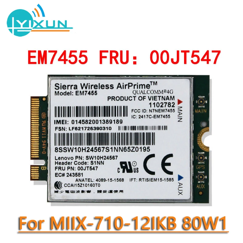 Модуль LTE 4G EM7455 GOBI6000, Оригинальный Новый Lenovo ThinkPad 00JT545 для MIIX 320 10ICR, 00JT547 для MIIX 710 12IKB
Модуль LTE 4G EM7455 GOBI6000, Оригинальный Новый Lenovo ThinkPad 00JT545 для MIIX 320 10ICR, 00JT547 для MIIX 710 12IKB