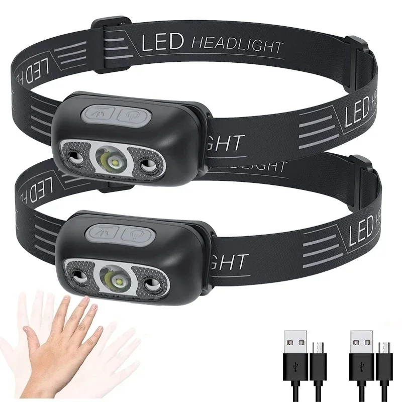 

Motion Sensor LED Headlamp USB Rechargeable Head Flashlight with Built-in Battery Headlight Led Head Torch For Fishing Camping