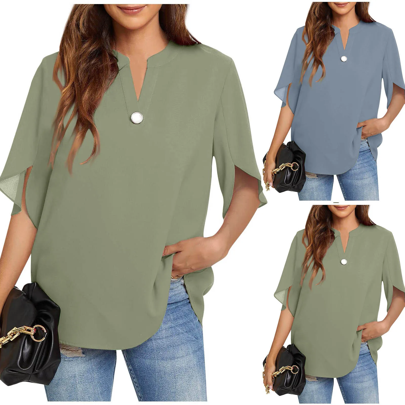 Женская модная повседневная Однотонная футболка с V-образным вырезом, пуговицами на груди и коротким рукавом, женская модная блузка
Женская модная повседневная Однотонная футболка с V-образным вырезом, пуговицами на груди и коротким рукавом, женская модная блузка