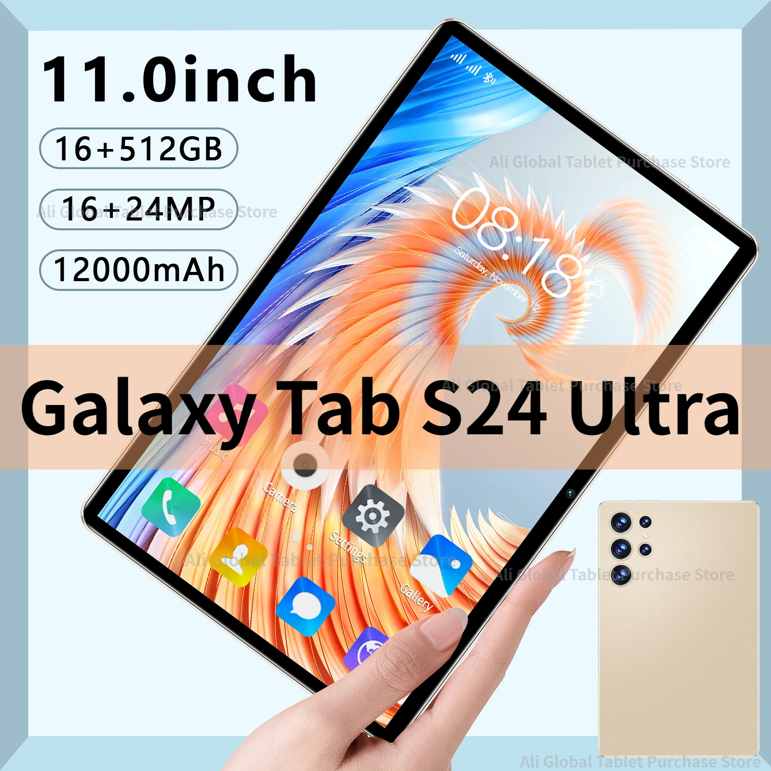 

Galaxy Tab S24 Ultra Snapdragon 888 Tablet 11 inch Android 13 16GB+1TB 12000mAh Google Play Bluetooth WiFi 5G Dual SIM Card PC