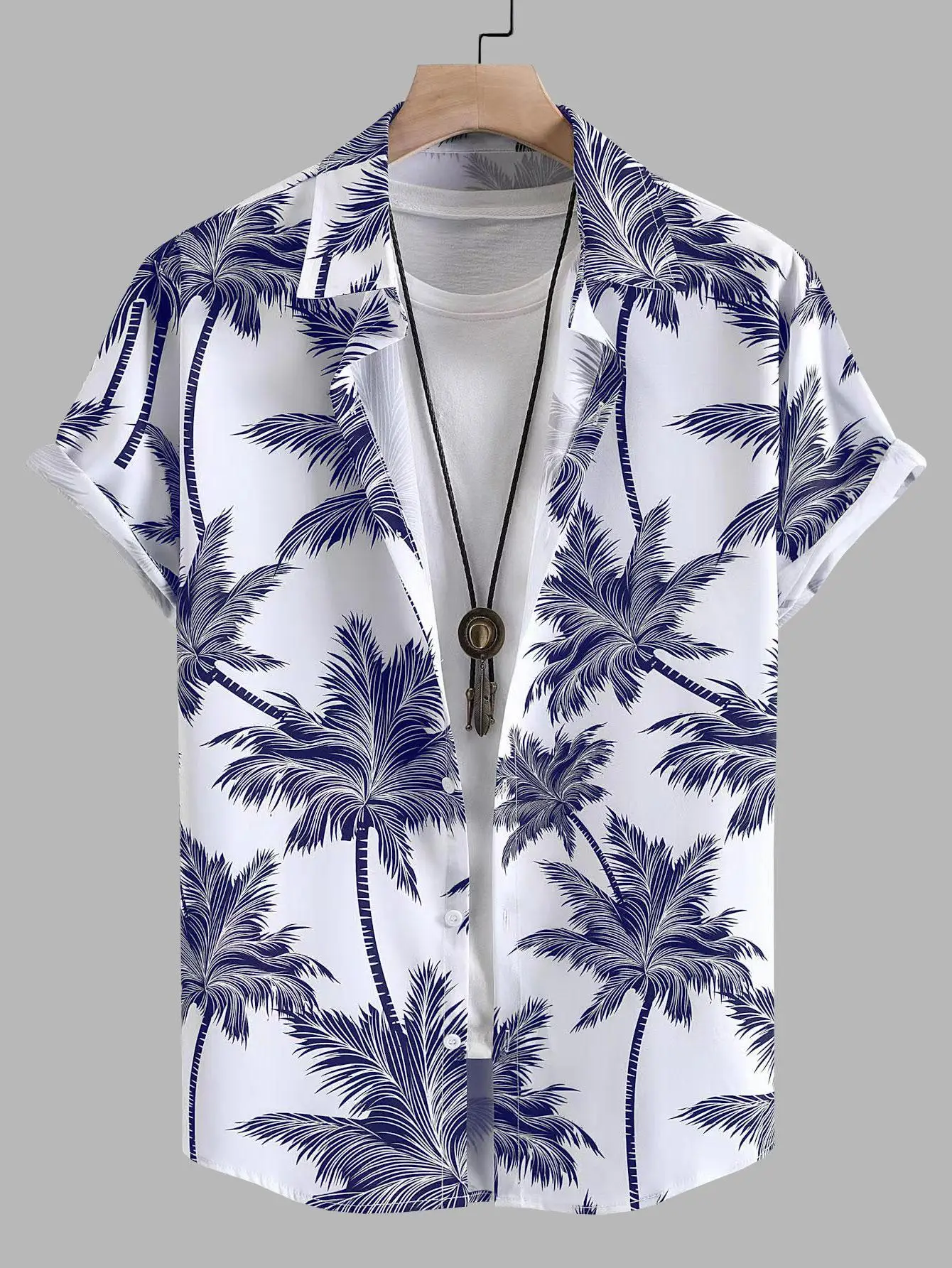 

2024 Men's Tropical Print Hawaiian Summer Beach Vacation Set Plant Coconut Tree Short Sleeve T- Shirt 4-Way Stretch Fabric Shirt
