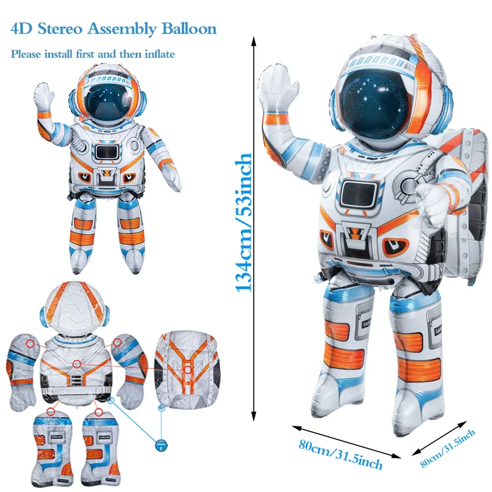 

134cm Large Standing Astronaut Balloon Foil Spaceman Rocket Balloon Kids Galaxy Outer Space Theme Birthday Party Decor Gift Toys