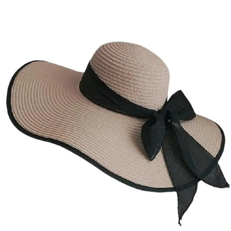 

Шляпа женская Соломенная с широкими полями и бантом, Классическая пляжная шапка от солнца, складная, летняя