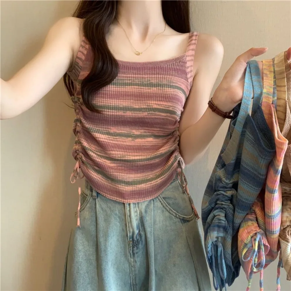 Summer Dopamine Colored Striped Knitted Sling New Slim Spice Girl Short Top Casual Outerwear Vest Street
Summer Dopamine Colored Striped Knitted Sling New Slim Spice Girl Short Top Casual Outerwear Vest Street