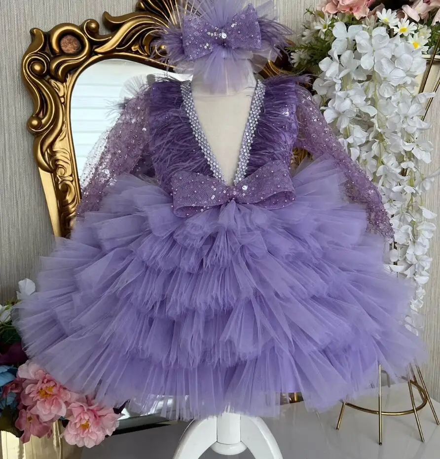 Purple Feather Princess Dress Girl Birthday Dress Puffy Flower Girl Dress Luxury Baby Girl Gown First Special Occasion
Purple Feather Princess Dress Girl Birthday Dress Puffy Flower Girl Dress Luxury Baby Girl Gown First Special Occasion