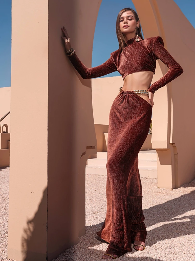 Women Long Sleeve Long Skirts 2 Piece Set Sexy Coffee High Collar Top&Chain Cut Out Slim Skirt Suit Celebrity Party Dress Outfit
Women Long Sleeve Long Skirts 2 Piece Set Sexy Coffee High Collar Top&Chain Cut Out Slim Skirt Suit Celebrity Party Dress Outfit