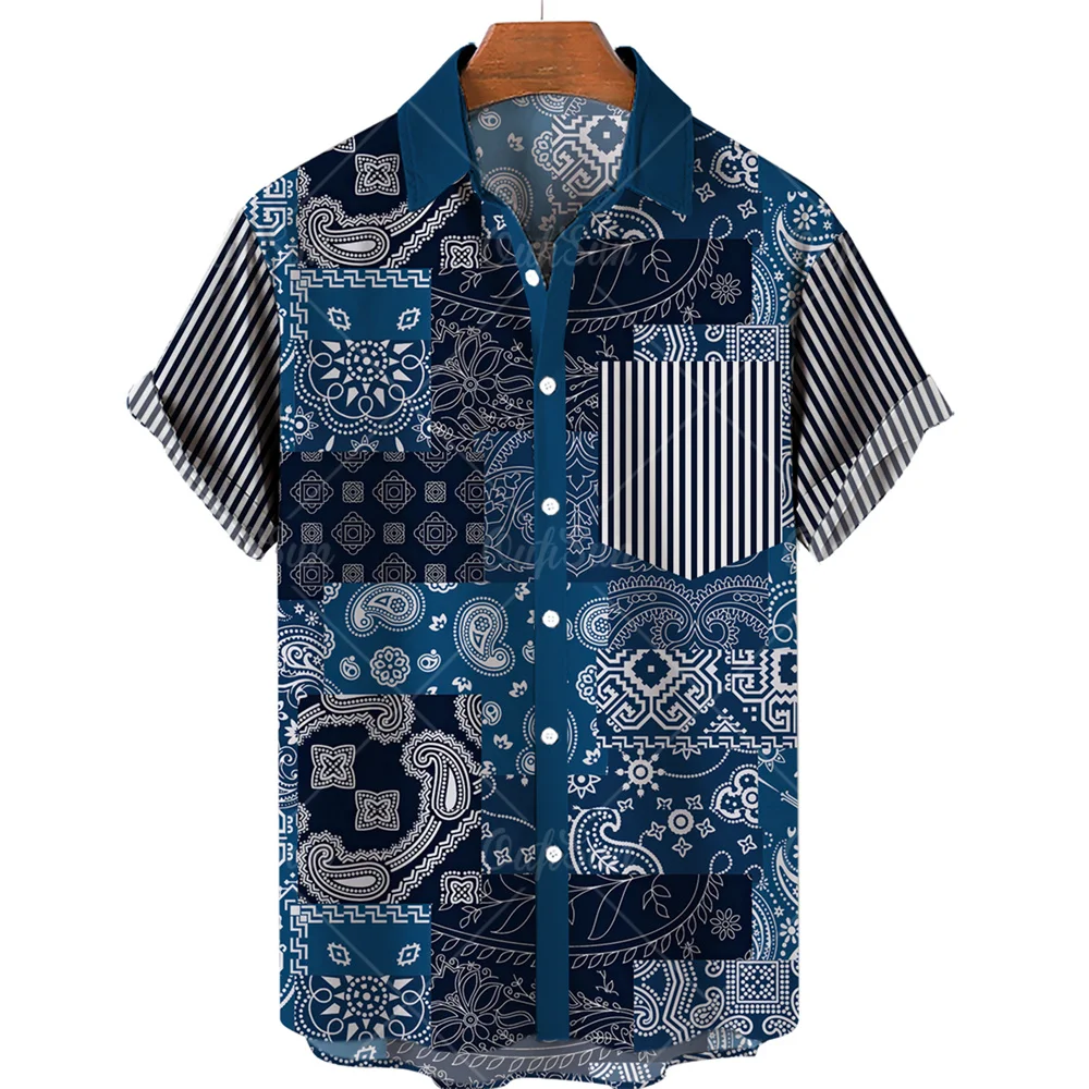 

Summer Men's Hawaiian Sleeve Short Shirt Oversized 3d Printed Stripe Harajuku Fashion Original Mickey Vintage Buttoned Cardigan