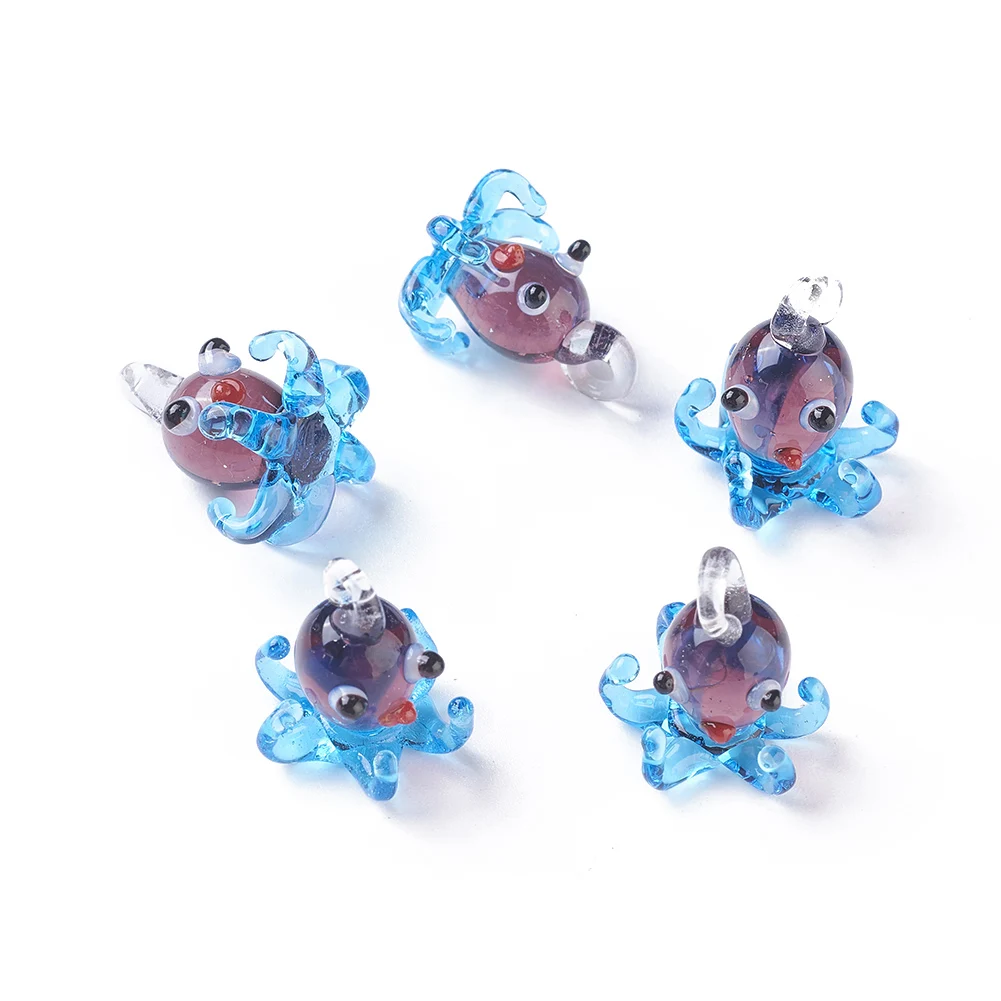 

5pcs Cute Cartoon Octopus Lobster Lampwork Glass Ocean Charms Dolphin Mandarin Duck Swan Animal Pendant for Earrings DIY Jewelry