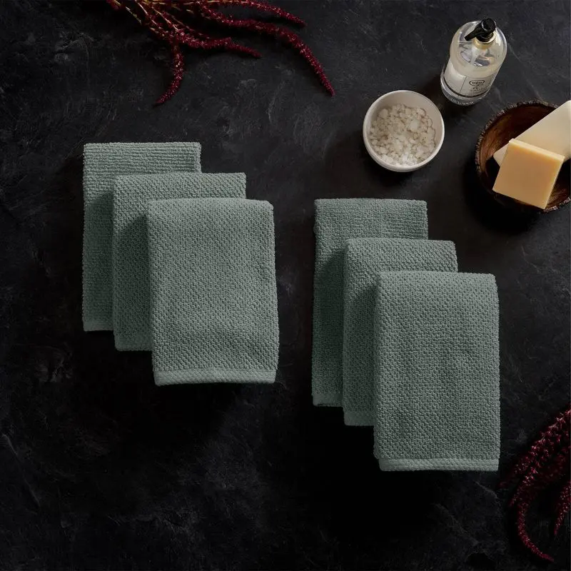 

6pc Cotton Popcorn Textured Bath Hand Towel Set - Eucalyptus, Textured, Soft, Popcorn Weave