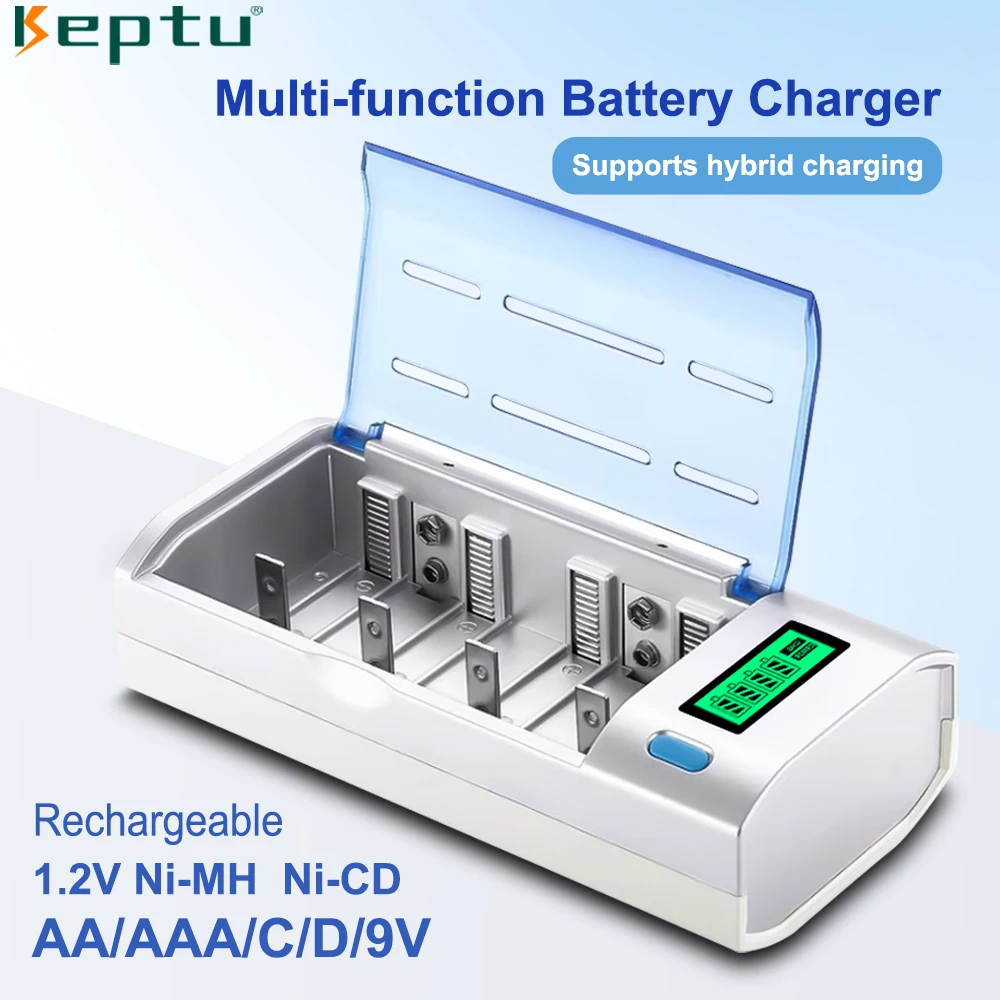 

LCD Display Battery Charger Intelligent Fast Charge For 1.2V NiMH NiCd AAA/AA D/C 9V Rechargeable Batteries + Gift Cable