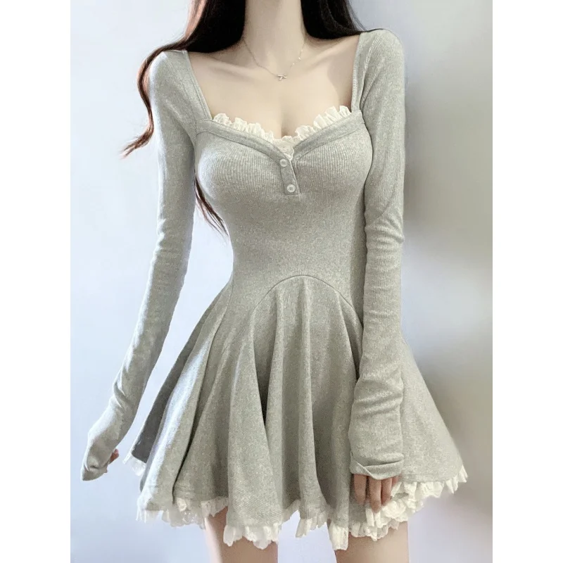 Spring and Autumn New Small Long Sleeve Dress Square Collar Collarbone Cinched Short Dress
Spring and Autumn New Small Long Sleeve Dress Square Collar Collarbone Cinched Short Dress