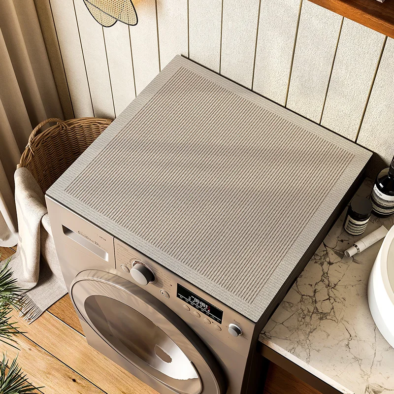 

Beige Striped Diatom Mud Absorbent Mat Drum Washing Machine Dust Cover Pad Kitchen Fridge Water-absorbent Anti-slip Tablecloth