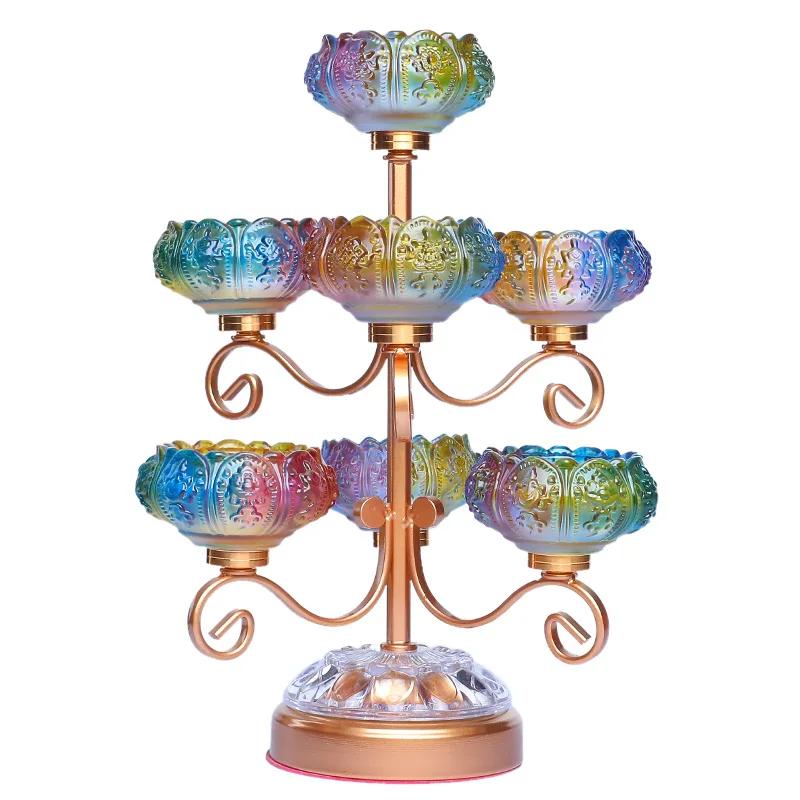 

Seven star lotus candlestick ornaments for household use of Buddhist lamps, serving as a seven color butter lam