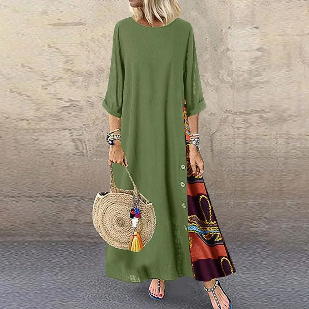 Women Retro Maxi Dress 3/4 Sleeve Side Button Stitching Printed Vestidos Robe Spring Casual Loose Long Dresses Plus Size M-5XL
Women Retro Maxi Dress 3/4 Sleeve Side Button Stitching Printed Vestidos Robe Spring Casual Loose Long Dresses Plus Size M-5XL