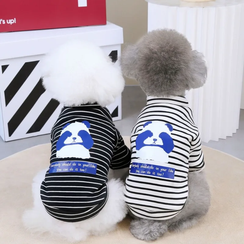 

Cartoon Panda Striped Sweatshirt for Puppy Warm Jumpsuit Coat Pet Home Service Poodle Small Dog Clothing Autumn