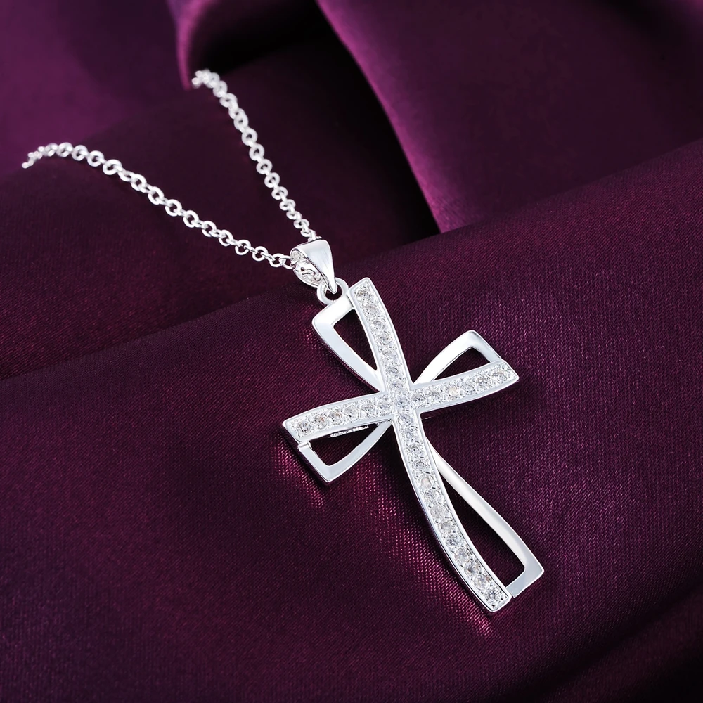Promotions 925 Sterling Silver Necklace Charm For Women Cyrstal Cross Pendant Chain Jewelry Fashion Cute Wedding Party 
Promotions 925 Sterling Silver Necklace Charm For Women Cyrstal Cross Pendant Chain Jewelry Fashion Cute Wedding Party
