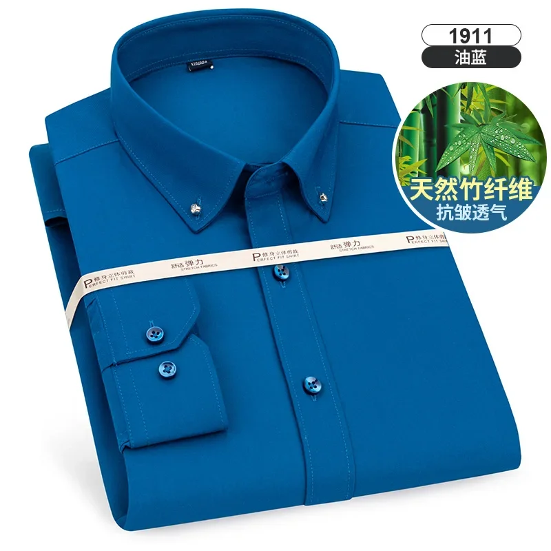

Bamboo-fiber Luxury Mens Social Elegant Shirts Long Sleeve Drill Button Formal Shirt Comfortable-Soft Business Designer Clothes
