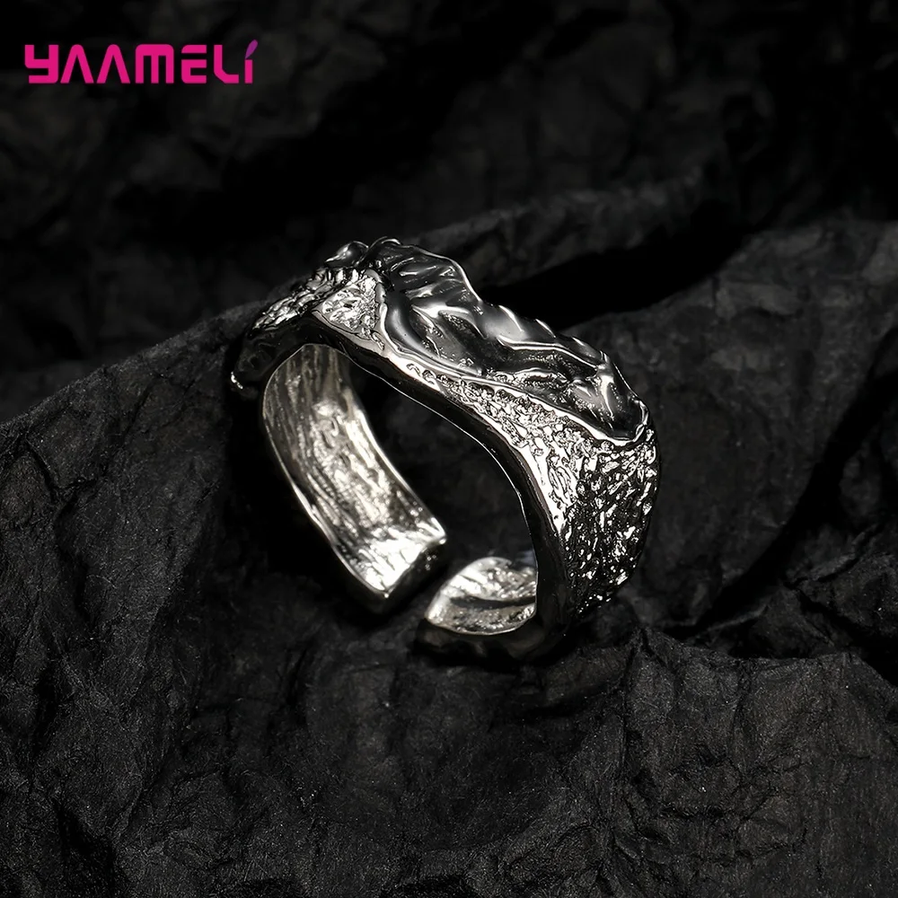 

S925 Stamped 925 Sterling Silver Jewelry Personality Light luxury Mint Enameled Irregular Lava Texture Ring for Men Women