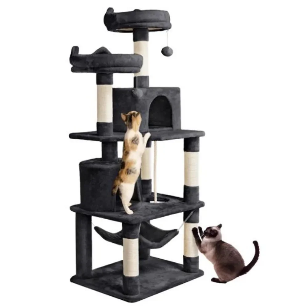 

Cat Tree, black 4-story large cat tree apartment, a place for kittens to play and exercise, 2 Percy 62.2 "tall, cat tree