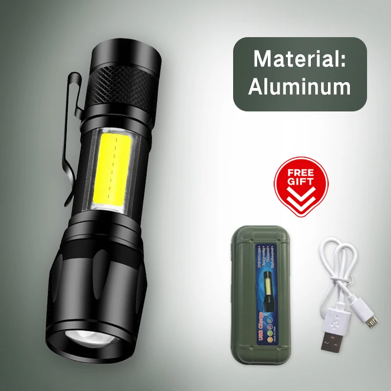 Портативный фонарик, фонарик с фокусировкой, Аккумуляторный USB-фонарь, COB Встроенный аккумулятор Q5, водонепроницаемые фонари для кемпинга
Портативный фонарик, фонарик с фокусировкой, Аккумуляторный USB-фонарь, COB Встроенный аккумулятор Q5, водонепроницаемые фонари для кемпинга