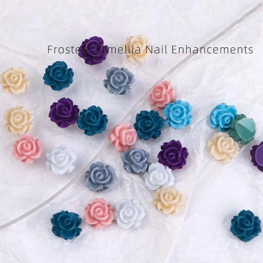 

50Pcs Frosted Camellia Manicure Accessories Resin Nail Rhinestones Nail Jewelry Camellia Decorations Flowers Naill Art Drills