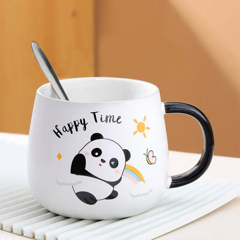 

High Appearance Cartoon Ceramic Mug with Lid Spoon Cute Panda Large Capacity Milk Coffee Cup Household Drinking Cup