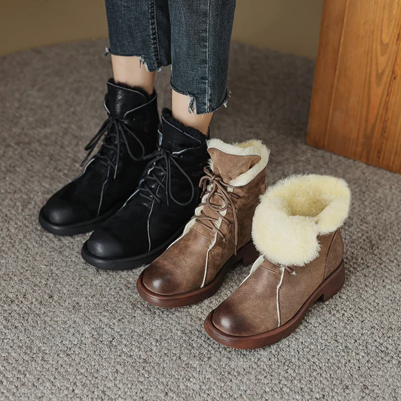 2023 new winter warm shoes Women ankle boots natural leather 22-25cm cowhide+wool modern boots lace up platform short boots
2023 new winter warm shoes Women ankle boots natural leather 22-25cm cowhide+wool modern boots lace up platform short boots