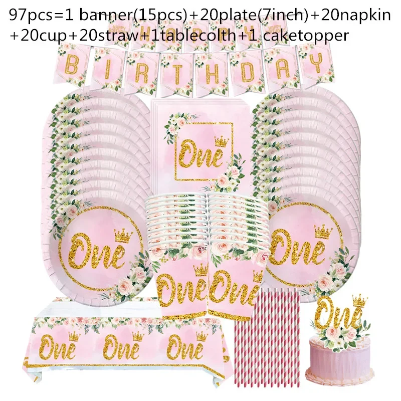 Pink First Happy Birthday Disposable Tableware Plate Straw Napkin Cup Baby Shower Girl 1 Year Old Birthday Party for 10-20pe0ple
Pink First Happy Birthday Disposable Tableware Plate Straw Napkin Cup Baby Shower Girl 1 Year Old Birthday Party for 10-20pe0ple