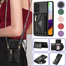Leather Crossbody Case for Samsung Galaxy S20 S21 S23 FE S24 S22 Plus Note 20 Ultra A52 A52s A53 5G Zipper Wallet Lanyard Cover