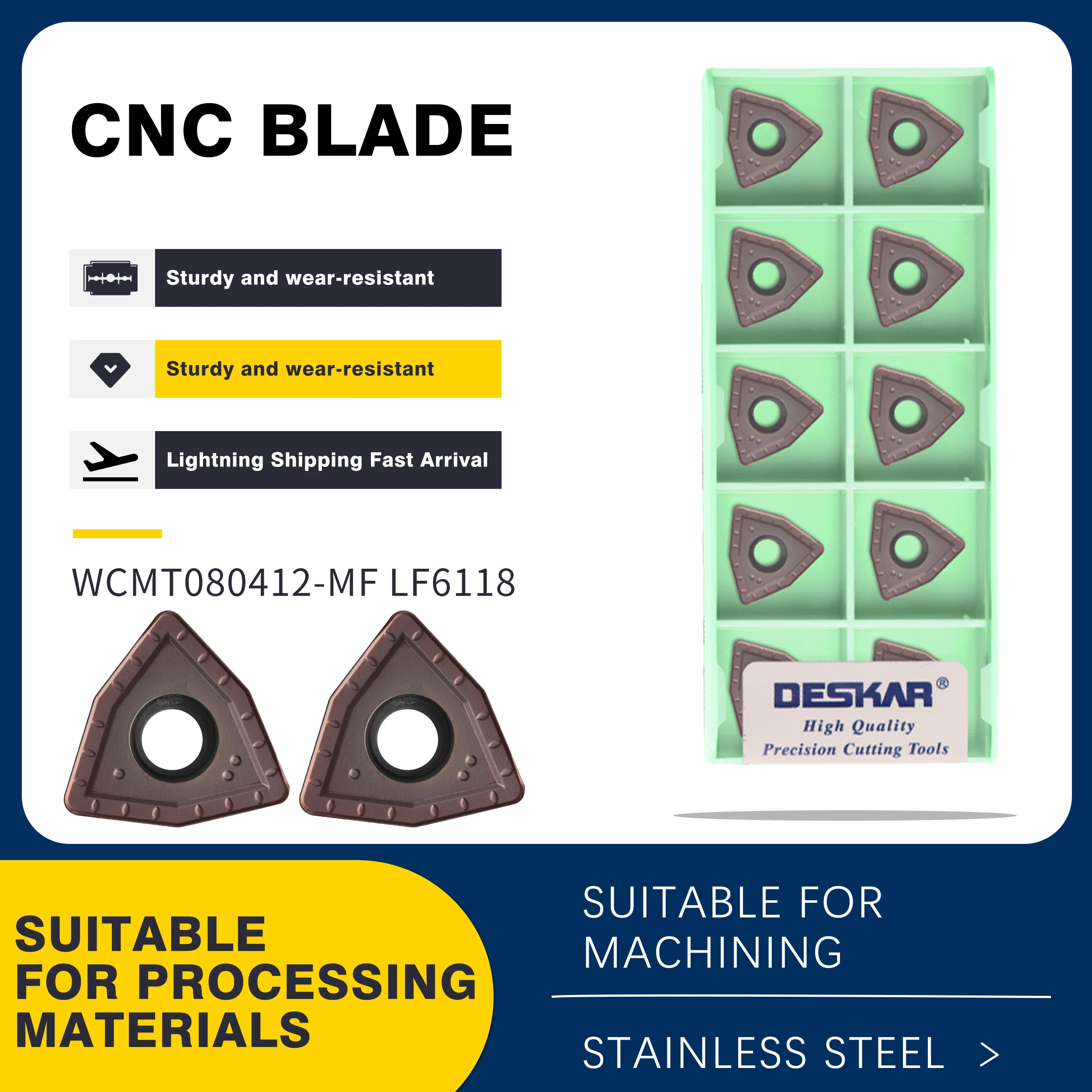 10pcs WCMX030208 WCMX040208 WCMT050308-MF LF6118 CNC Lathe Turning Tool WCMT06T308 WCMT080412-MF LF6118 Carbide Milling Inserts
10pcs WCMX030208 WCMX040208 WCMT050308-MF LF6118 CNC Lathe Turning Tool WCMT06T308 WCMT080412-MF LF6118 Carbide Milling Inserts