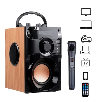 블루투스 스피커 무선 서브우퍼 FM 라디오, 3D 스테레오 가라오케 사운드 박스, 열 휴대용 블루투스 원격 USB 마이크