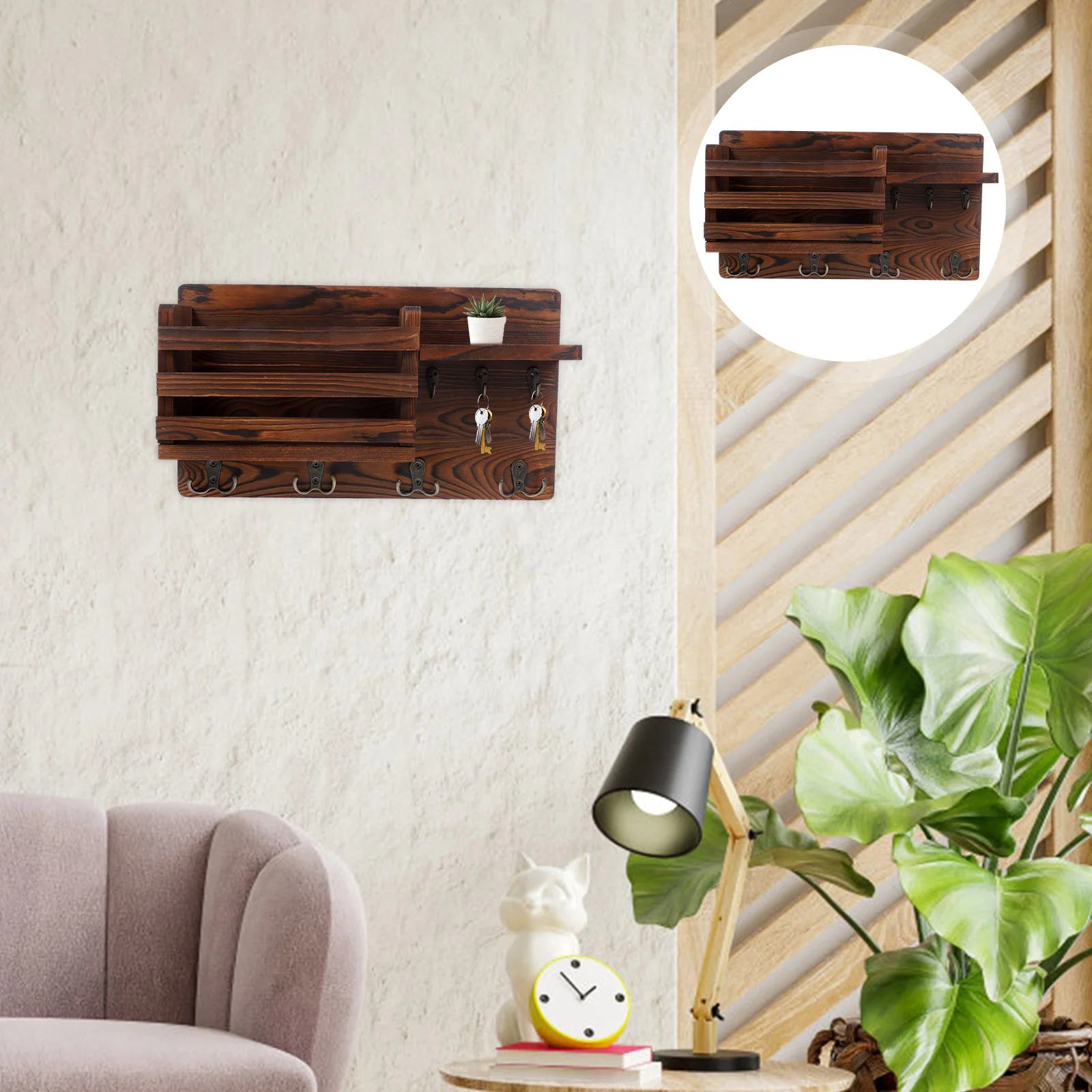 Multi-functional Wood Storage Shelf Living Room Hallway Shelf Mail Files Storage Rack With Hooks
Multi-functional Wood Storage Shelf Living Room Hallway Shelf Mail Files Storage Rack With Hooks