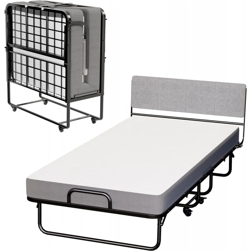 Folding Bed with 5" Memory Foam Mattress, 75" x 39" Twin Guest Bed with Headboard, Portable Rollaway Bed with Sturdy Frame, Home
Folding Bed with 5" Memory Foam Mattress, 75" x 39" Twin Guest Bed with Headboard, Portable Rollaway Bed with Sturdy Frame, Home