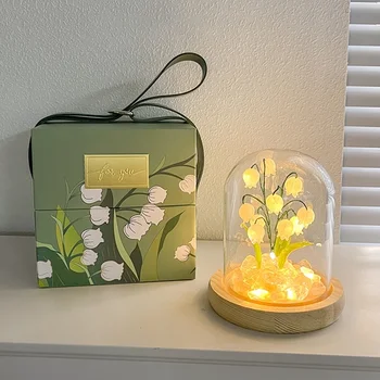 DIY 릴리 오브 더 밸리 야간 조명 수제 꽃 램프, 창의적인 재료 패키지 장식 램프, 침실 책상, 발렌타인 데이 선물